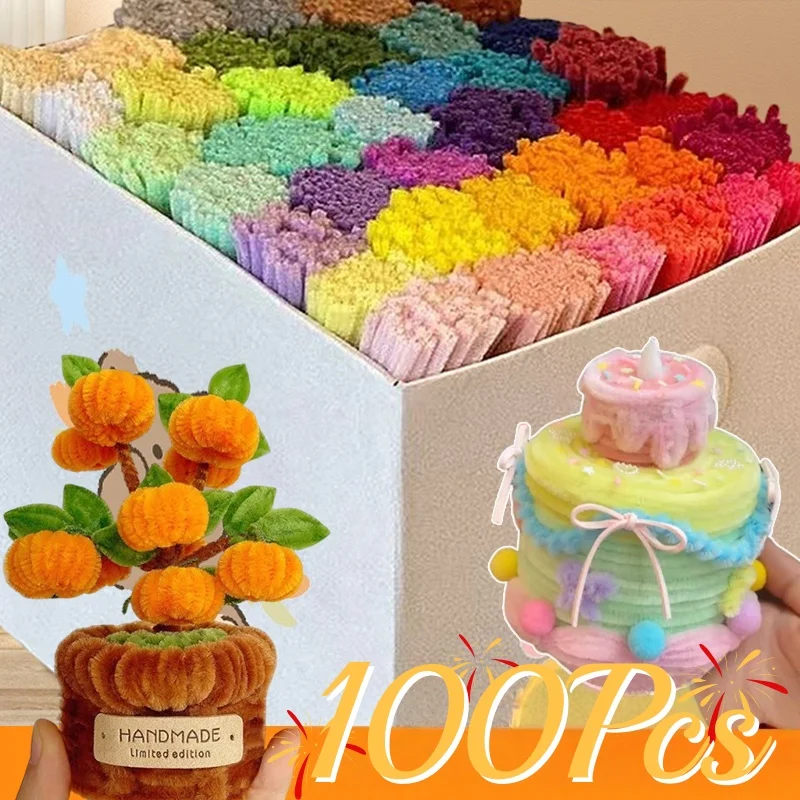 100 Piezas de Tallos de Chenilla para Manualidades, Tiras de Alambre para Manualidades, Material Creativo para Niños, Manualidades con Peluche