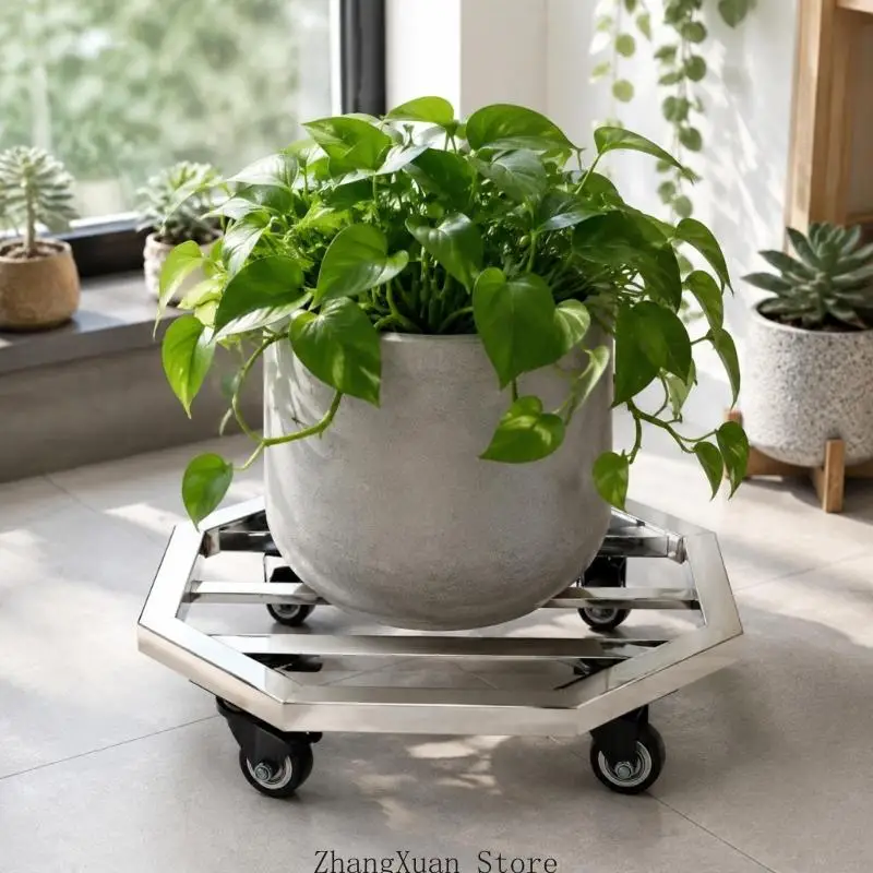 Wheeled Pot Stand with 4 Rolling Casters and Steel Open Frame for Balcony, Living Room, or Office Pot Placement and Routine