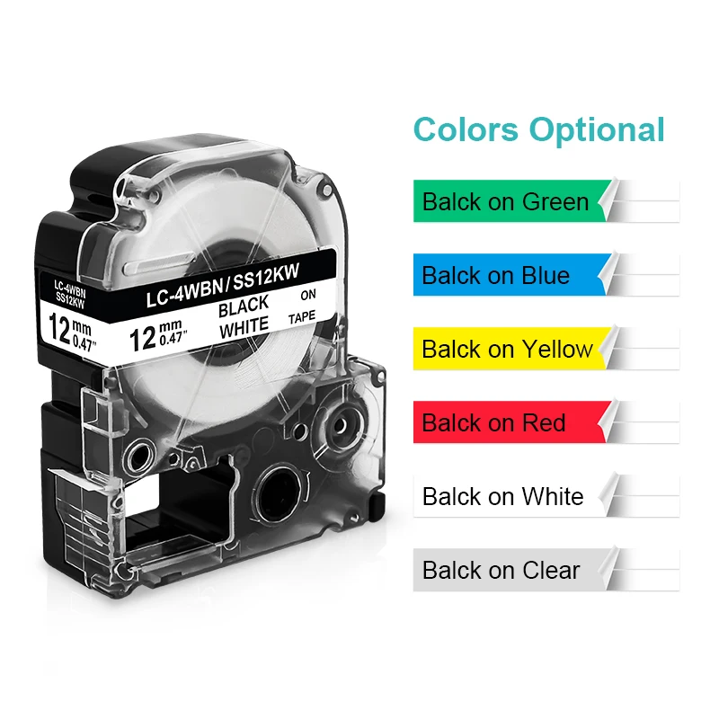 9/12mm Replacement for Epson Label Tape SS12KW SS9KW SS6KW ST12KW LK-4WBN Compatible Epson LW-300 LW-400 LW-600P LW-700 Maker