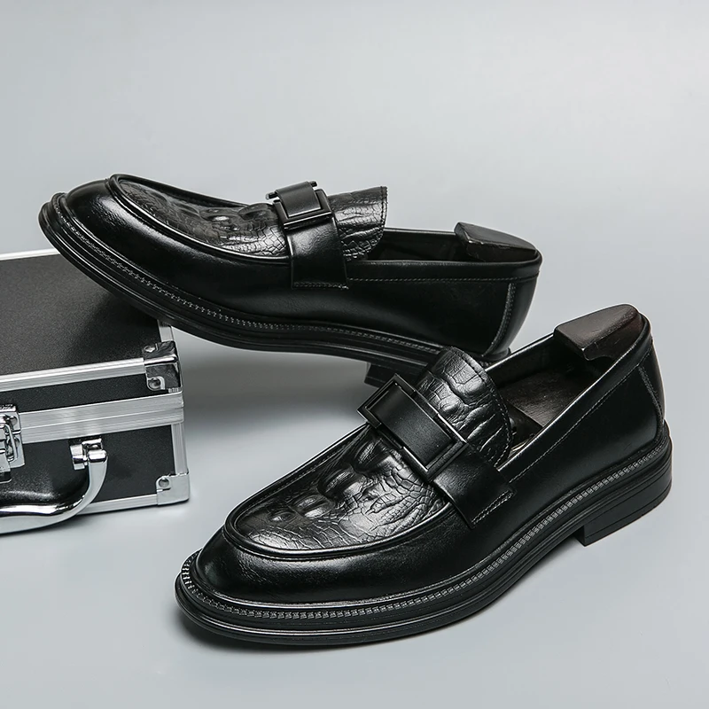 

Genuine Leather New Business Men's Leather Shoes Slip-On Loafers Mens Brand Handmade Casual Shoes Comfortable Platform Moccasins