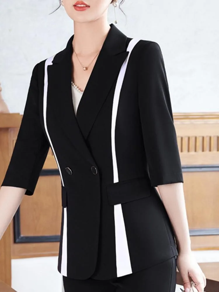 2025 Elegant Trend Pant Sets New Color Contrast Half Sleeve Suit Coat Women Fashion Pants Two Piece Set Pant Sets пиджак женский