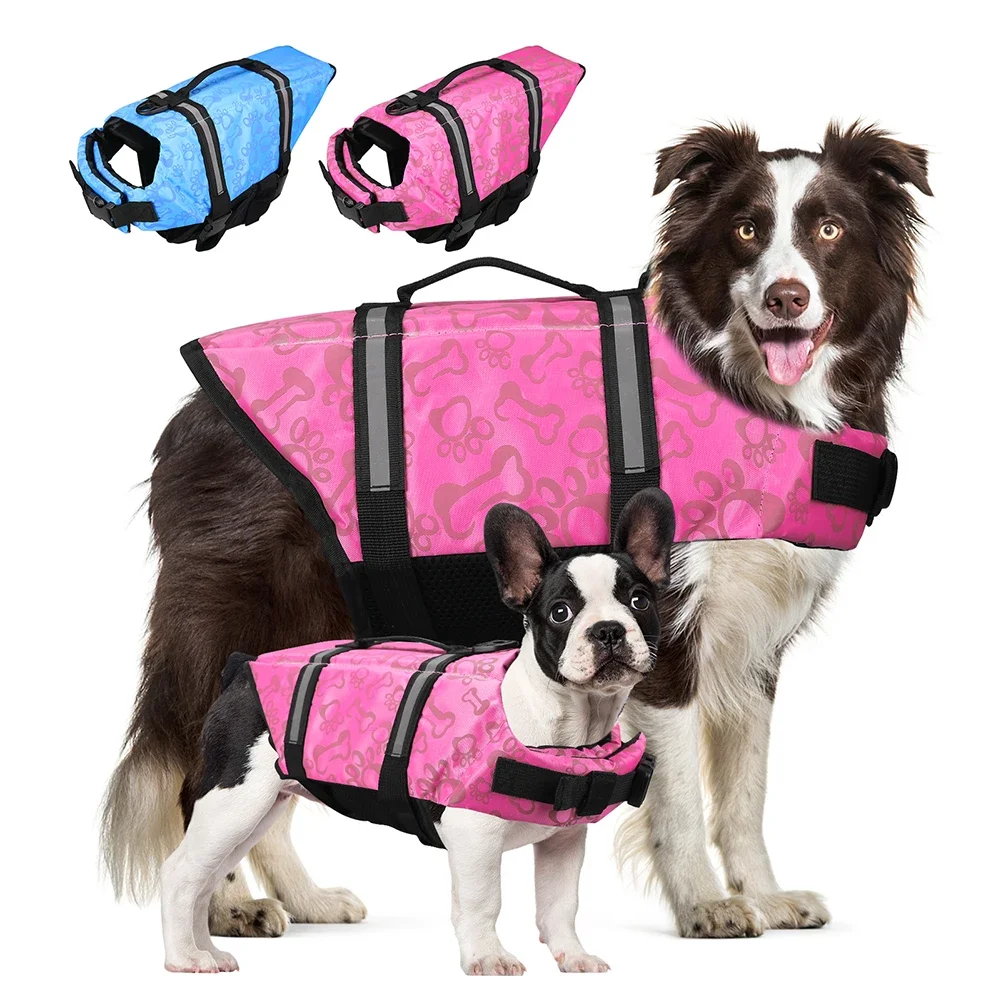 Dog Life Jacket Reflective Adjustable Durable Flotation Swimming Boating Suit Puppy Lifesaver Pets Clothes with Rescue Handle