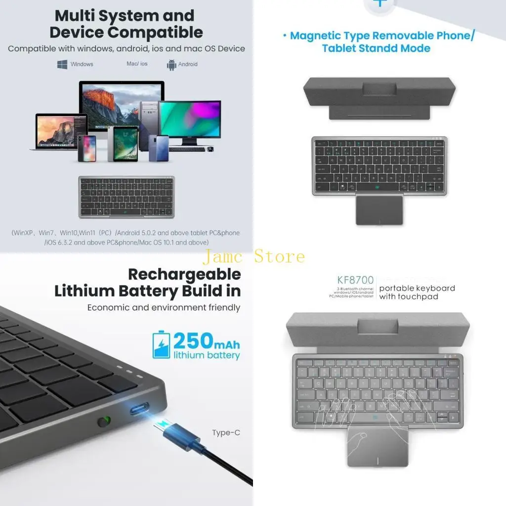 

LX0B 3 Channels Portable Wireless 5.2 Tablet keyboard with Touchpad PU Case