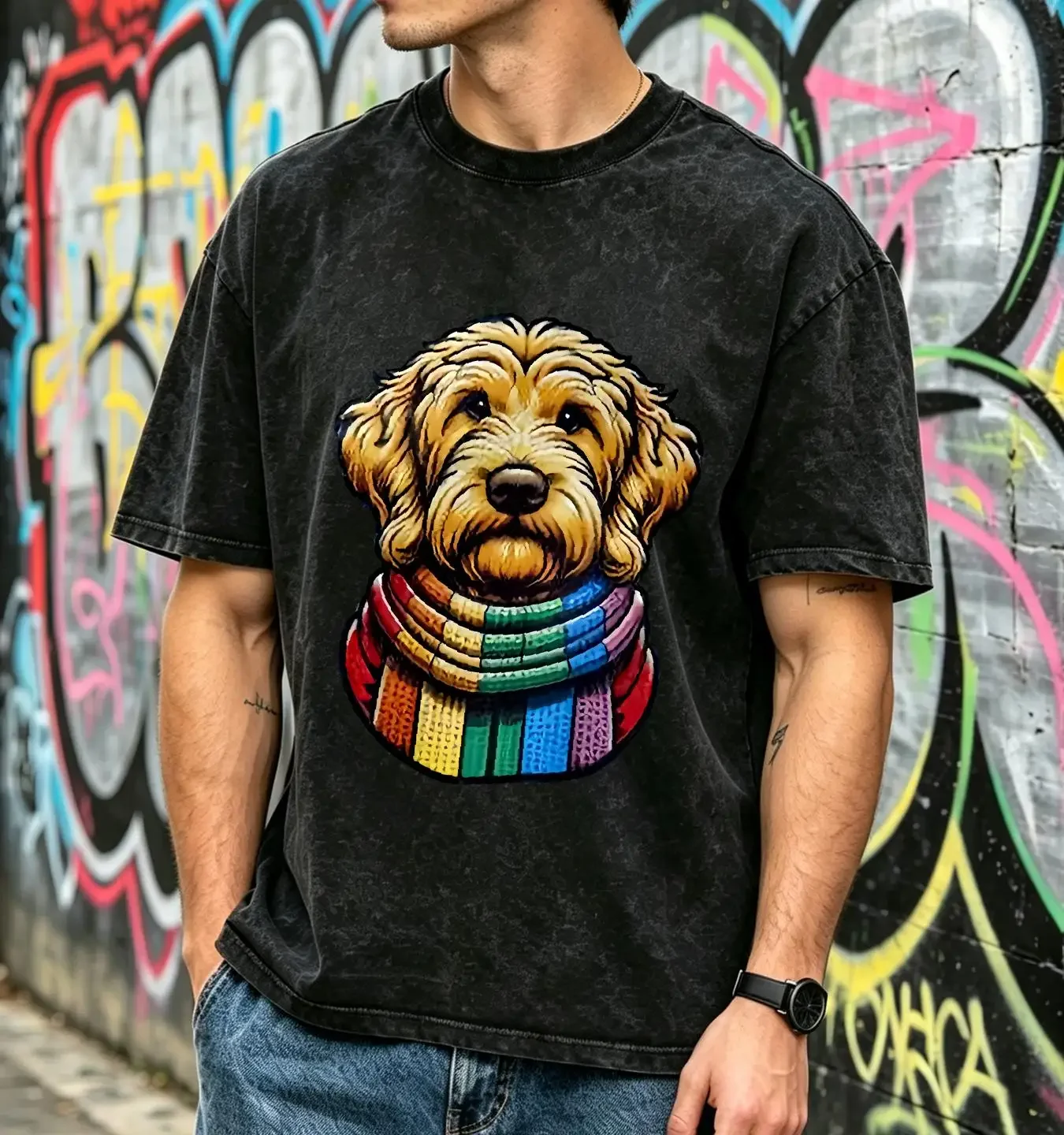 washed T Shirt LGBT Golden Doodle Pride Rainbow Dog Proud LGBTQ Parade Ally Softstyle long or short sleeves vintage Washed