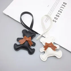Trendy PU Leather Bowknot Bear Keychain Car Keyring PU Leather Hanger Cartoon Fashion Bag Pendant Car Accessory