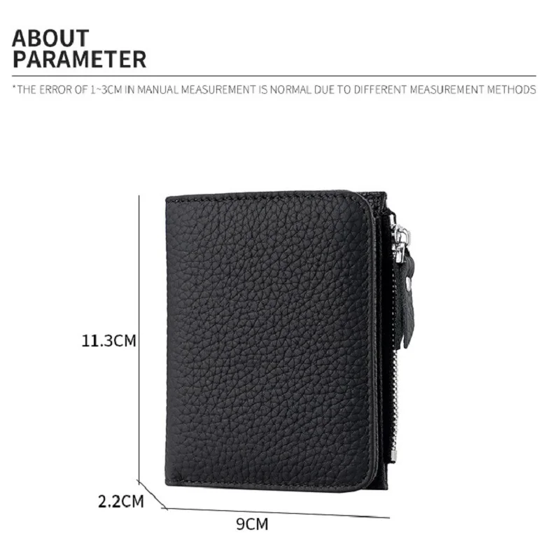 정품 가죽 여성용 소형 RFID 지갑, 지퍼 동전 포켓, 패션 여성용 반지갑, 멀티 카드 홀더 지갑