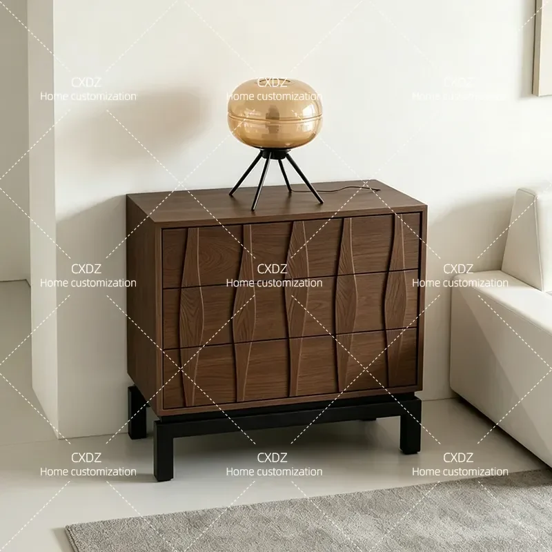 Medieval Style Storage Cabinet Bucket Side Table Solid Wood Large Capacity Living Room Wall Unit Household Furniture