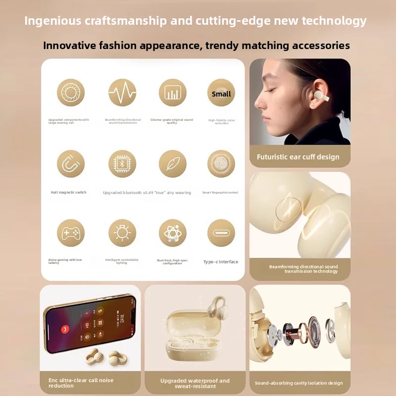 Bluetooth Headphones, Bone Conduction Wireless Ear Clip, 2026 New Ear-Hook Design For Cross-Border Use