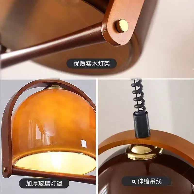 Medieval glass retractable chandelier Japanese retro restaurant bar counter designer atmosphere silent wind chandelier