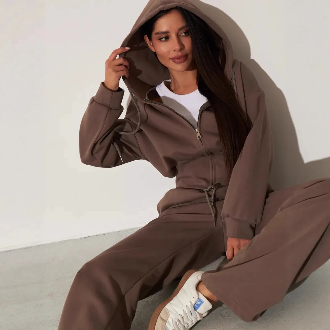 

2025 Women Streetwear Loose 2 Piece Set Hooded Sweatshirt Drawstring Pants Casual Outfit