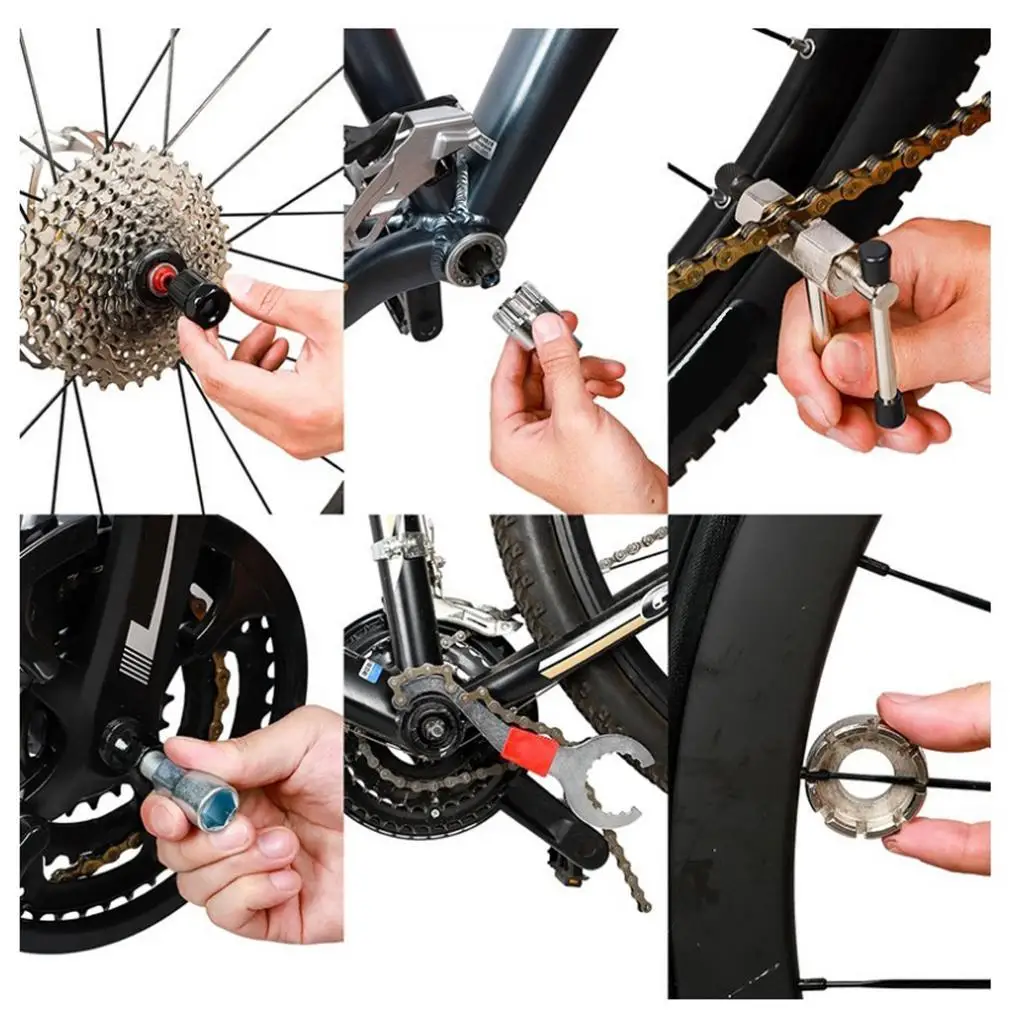 Bicycle Cassette Removal Tool Kit Chain Whip Spoke Wrench Set for Road Bike Maintenance and Repair