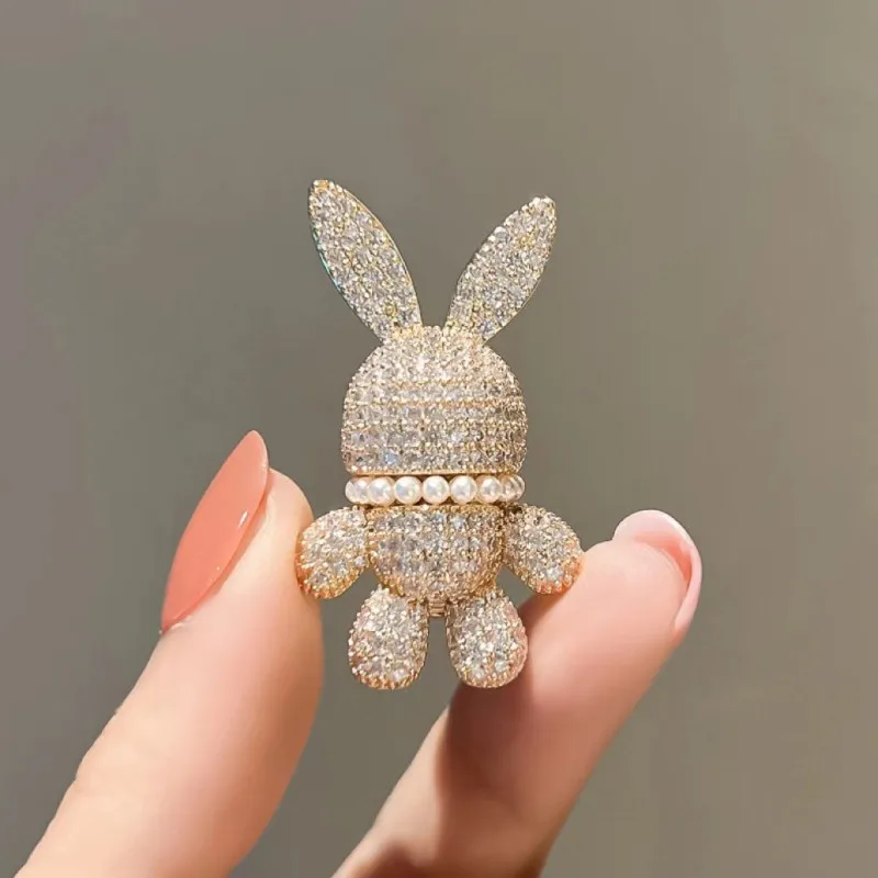 New Shiny Inlaid Rhinestone Rabbit Brooches For Women Fashion Crystal Pearl Brooch Pins Jewelry Party Wedding Gifts Accessories