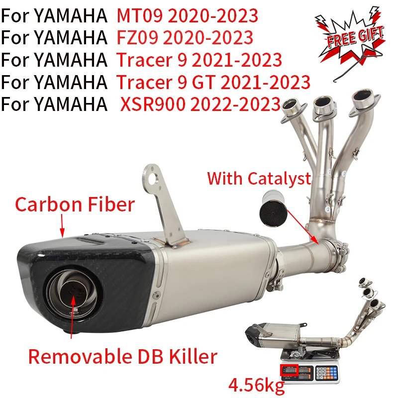 

For Yamaha MT09 FZ09 Tracer 9 GT XSR900 2020 - 2022 2023 Motorcycle Exhaust Front Link Pipe Catalyst Carbon Muffler DB Killer