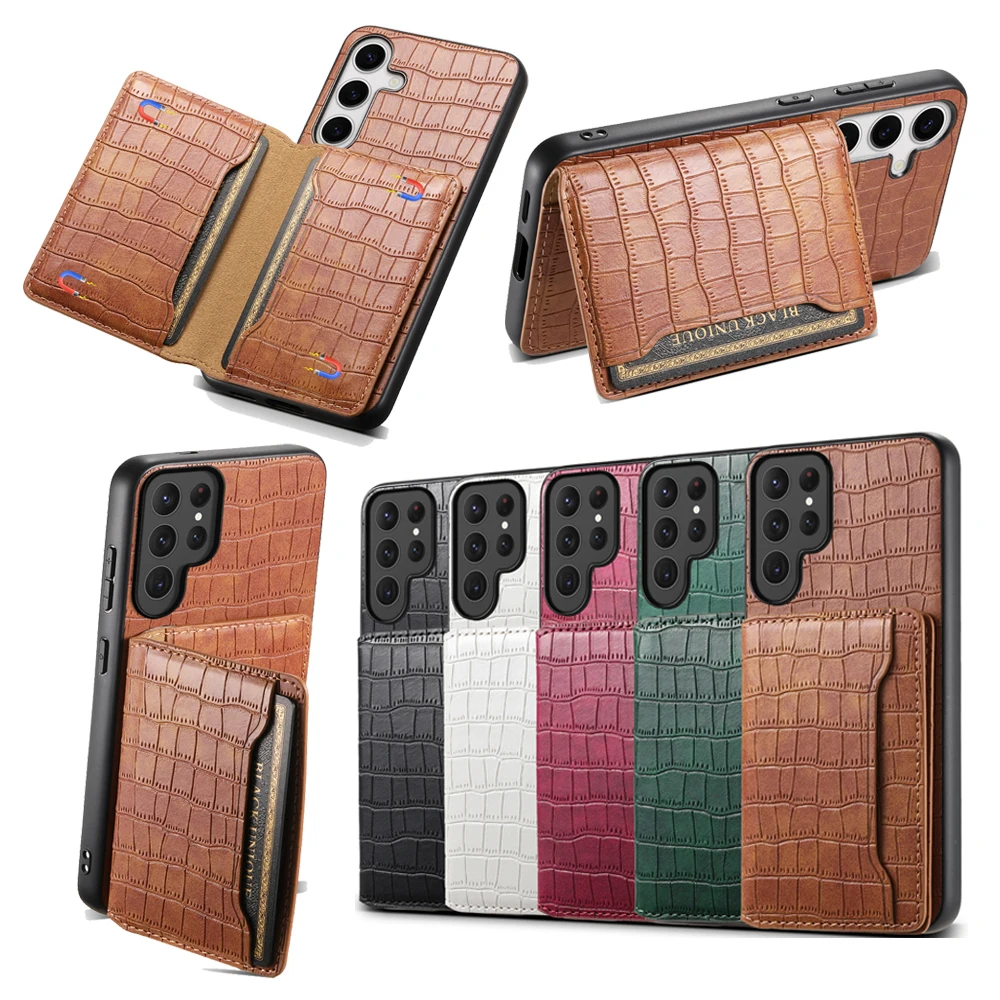 

Luxury Magnetic Card Holder Cover Grid Crocodile Pattern Leather Phone Case for Samsung Galaxy S25 Ultra S25 Plus S23 S24 FE