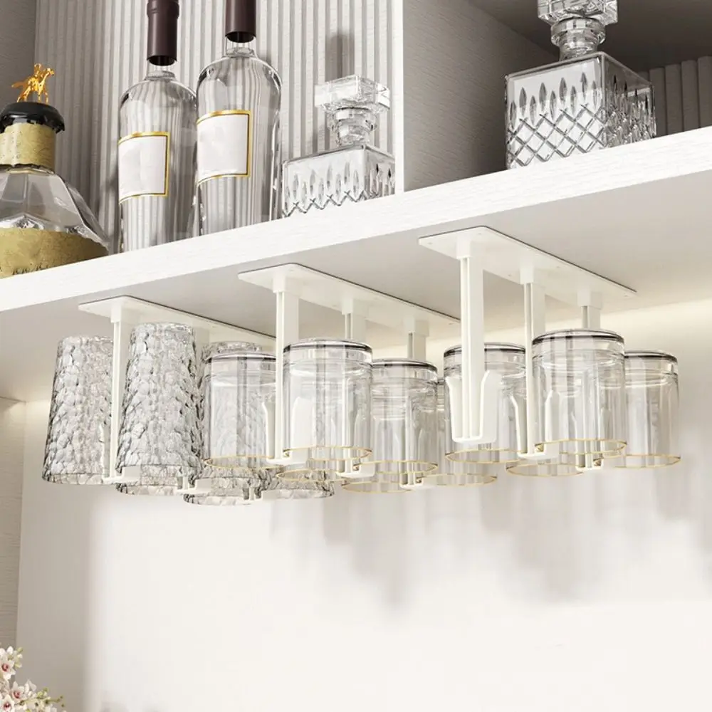 6 Hooks Under Cabinet Cup Rack Plastic Wall Mounted Upside Down Cup Rack Space Saving Draining Hanging Glass Holder Living Room