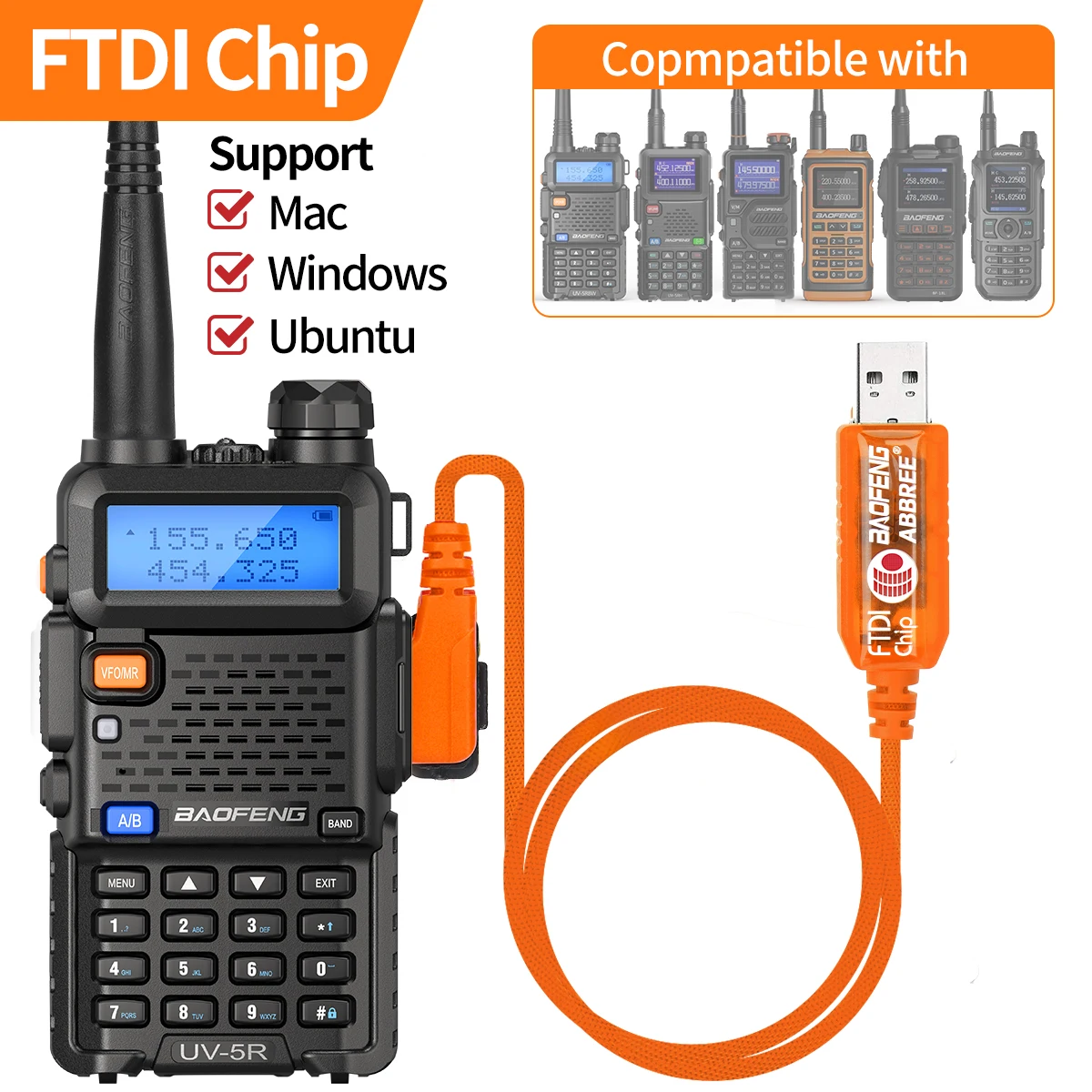 

Baofeng FTDI Chip USB Programming Cable Plug and Play For UV-5R BF-888S UV 5RH 17 21 pro Quansheng UV-K5 UV-K6 Ham Two Way Radio