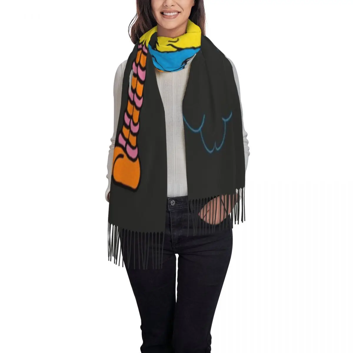 مخصص أنيق كوكي الوحش البرامج التلفزيونية شرابة وشاح المرأة شتاء دافئ شال التفاف السيدات الأوشحة #2