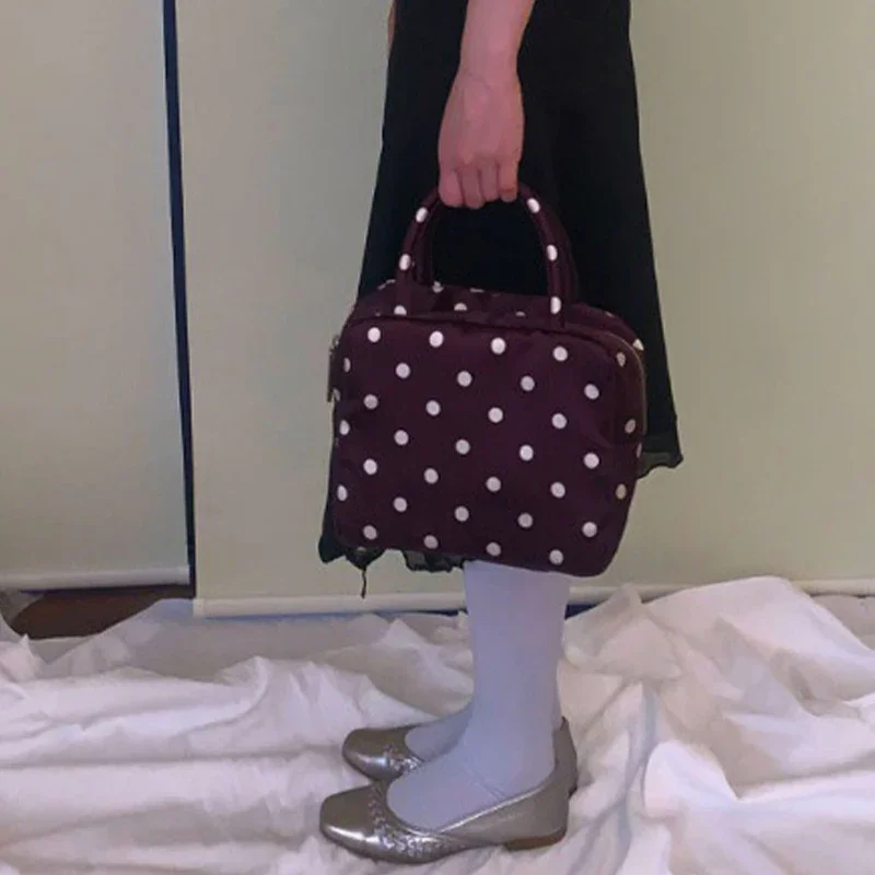 Wave Point Handbag Female Vintage Y2K Korean Popular Bag Women Outdoor Travel Makeup Storage Pouch Students Niche Design Bag New