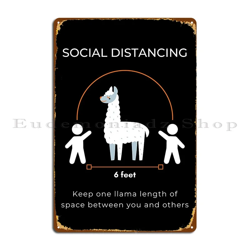 Funny Social Distancing Llama 6 Feet Distance Metal Sign Poster Garage Club Character Cave Wall Decor Tin Sign Poster