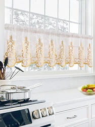 1 PC Embroidery Sheer Valance，Sweet and Cute Style Window and Cabient Short Curtain Decor，Rod Pocket  Half Sheer Kitchen Curtain