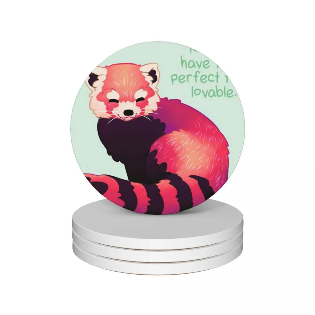 

You Don't Have to Be Perfect To Be Lovable Red Panda Ceramic Coasters (Set of 4) for the kitchen accessories animal Coasters