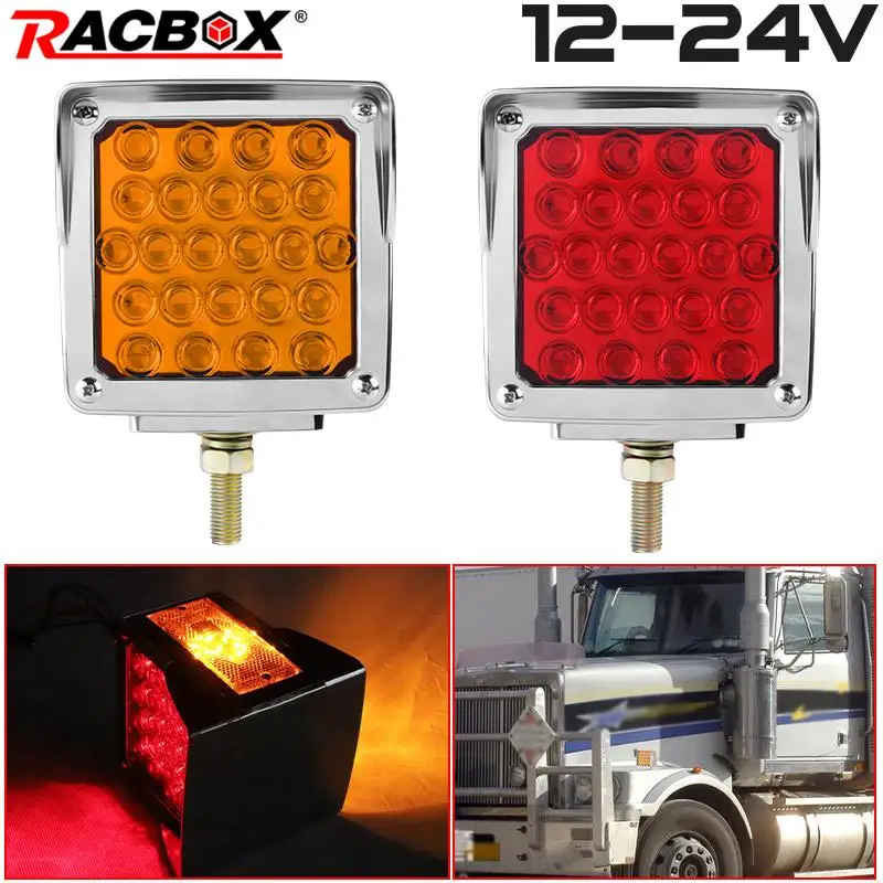 

4.5 Inch Square LED Side Marker Light Red Amber 12V 24V For Truck UTE Trailers Caravans Campers Buses Vans X57-LED Brake Lamp