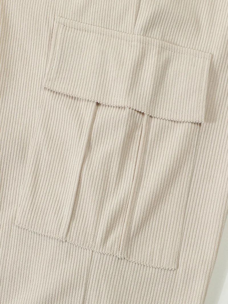 Herren Cord-Cargohose mit Elastischem Bund und Kordelzug, Lässige Hose mit Seitentaschen, Gerades Bein für Frühling und Herbst – Detail 20