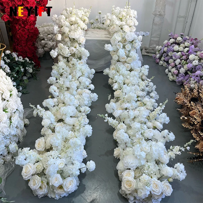 Luxury White Rose Hydrangea Leaf Wedding Arch Floral Row Arrangement Table Centerpieces Flower Ball Birthday Event Party Supplie