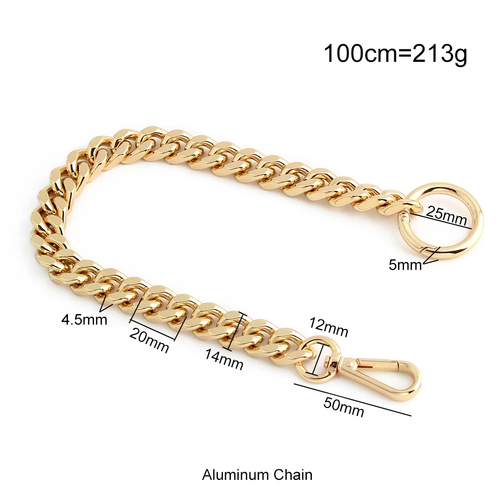 2/5/7PCS 14-15mm 60-100-120cm Gold Luxury Aluminum Metal Shoulder Strap For DIY Handbag Purse Adjustable Bags Chain Accessories