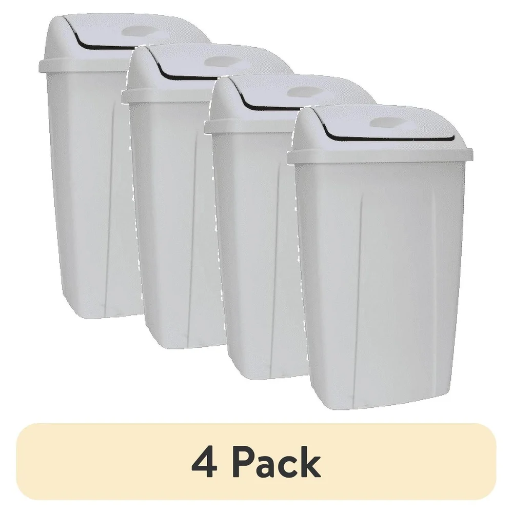 

4 Pack 13 Gallon Swing Top Trash Can Durable Plastic Wastebasket Kitchen Bathroom Garage Office Indoor Use