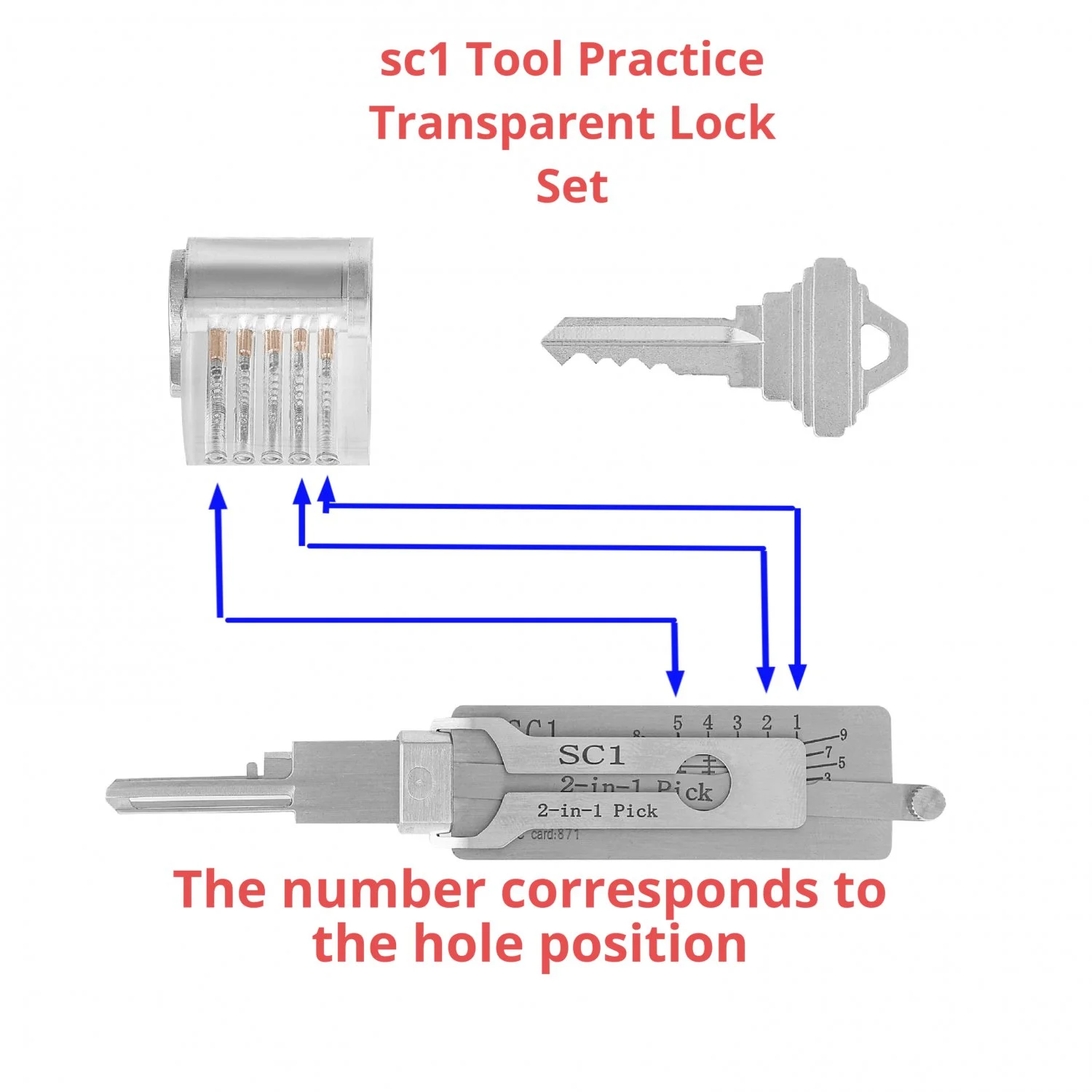 Lishi 2-in-1 Civilian Lock+1pcs Practice Lock Brass Transparent Lock SS001 SS002 SC1 KW1 Suitable for Beginners Training Kit