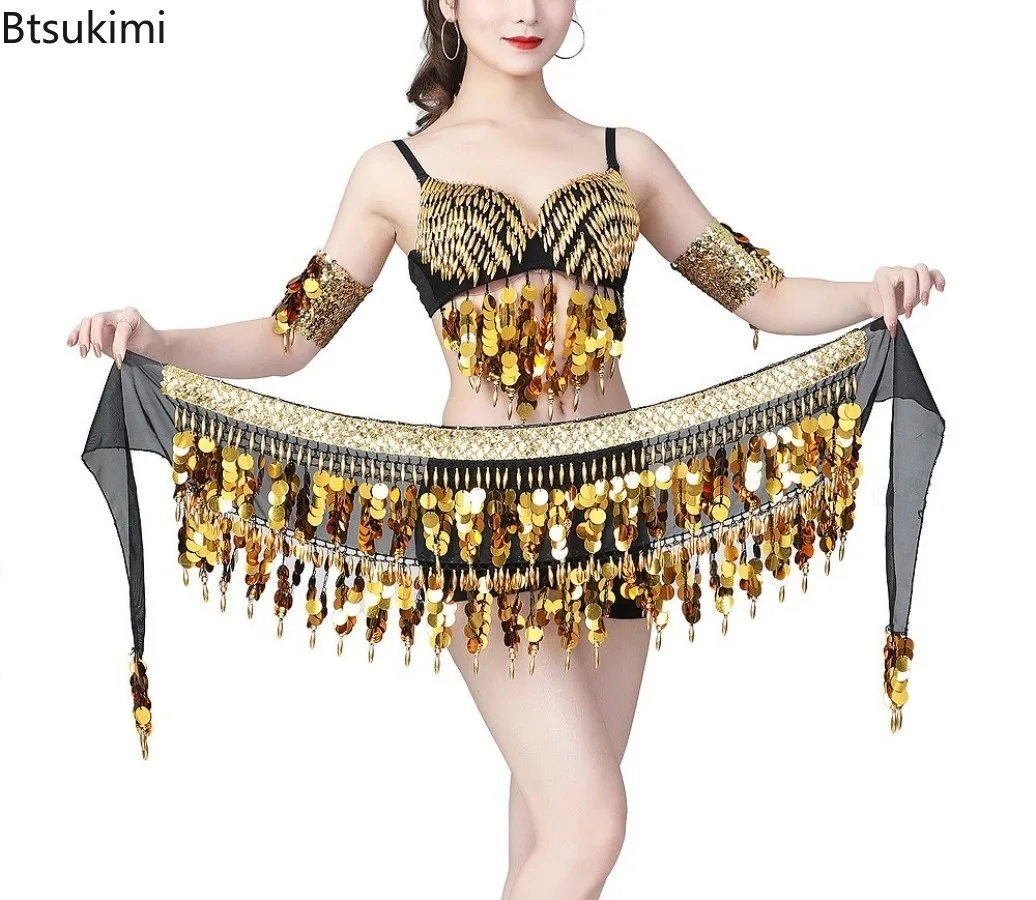 2025 Women's Belly Dance Scarf Waist Accessories Tassels Latin Dance Practice Dress Sequins Hip Scarves Dancetassel Waist Chain