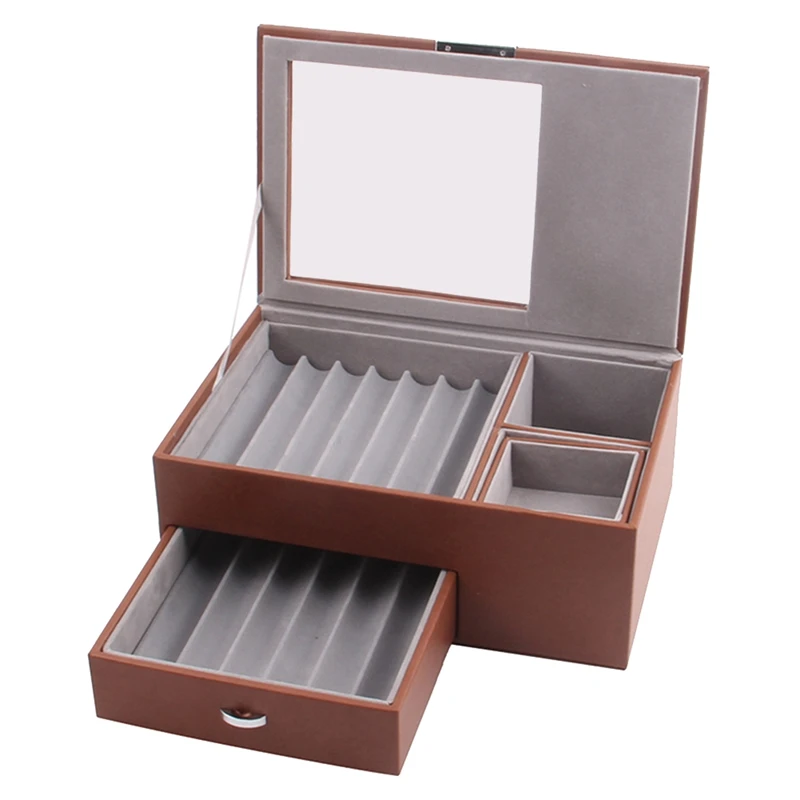 

13 Grid Wooden Pen Display Storage Box Luxury 2 Layer PU Pen Case Transparent Window Stationery Case Pen-Collection