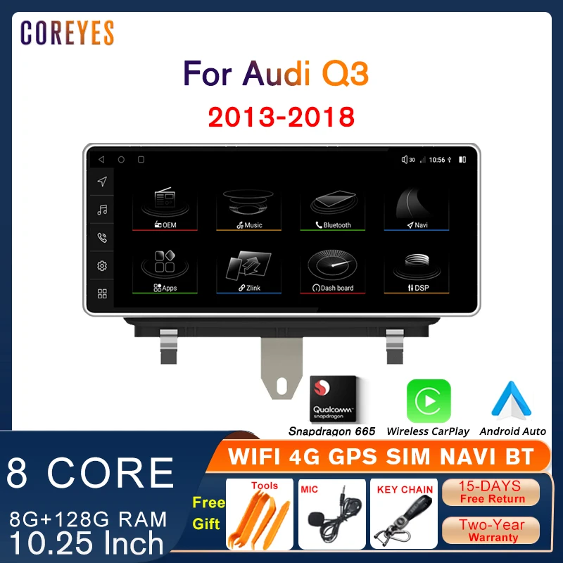 

COREYES 10,25 ''Android 12.0 автомобильное радио для Audi Q3 LHD 2013-2018 мультимедийный плеер навигация стерео CarPlay экран головное устройство