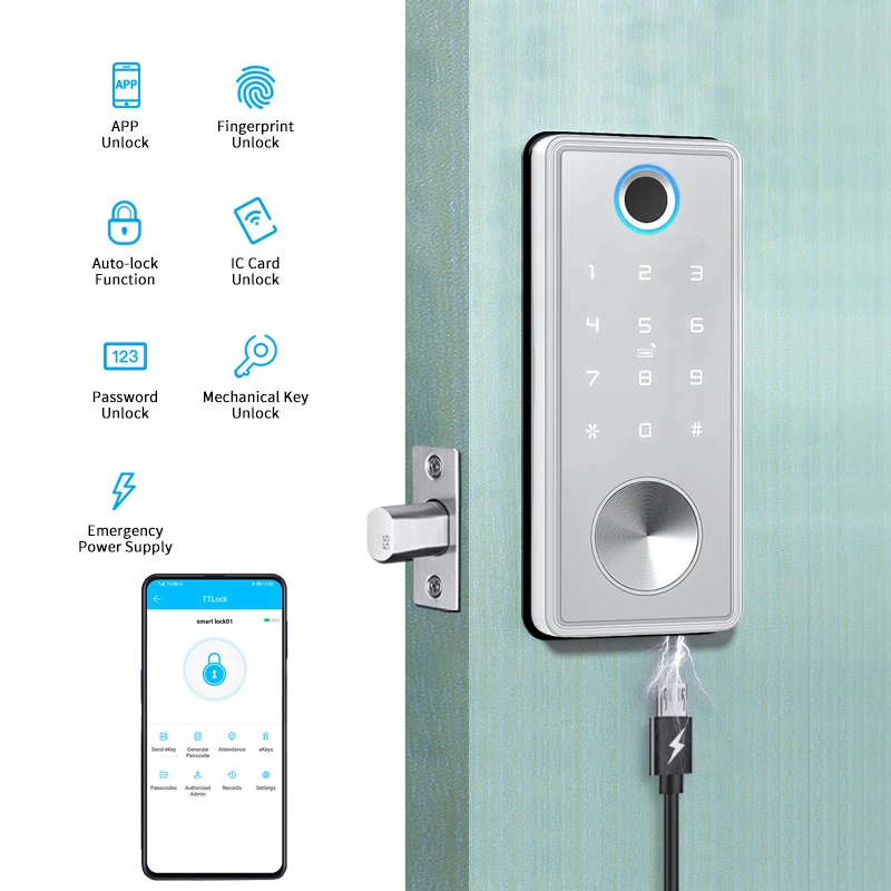 Smart Wooden Door Lock TTLOCK Bluetooth Lock Wifi Hub Optional Phone APP Lock Mechanical Key Unlcok Smart Deadbolt Lock