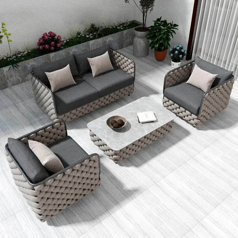Outdoor sofa courtyard combination hotel villa terrace outdoor sun protection waterproof sun room rattan chair furniture