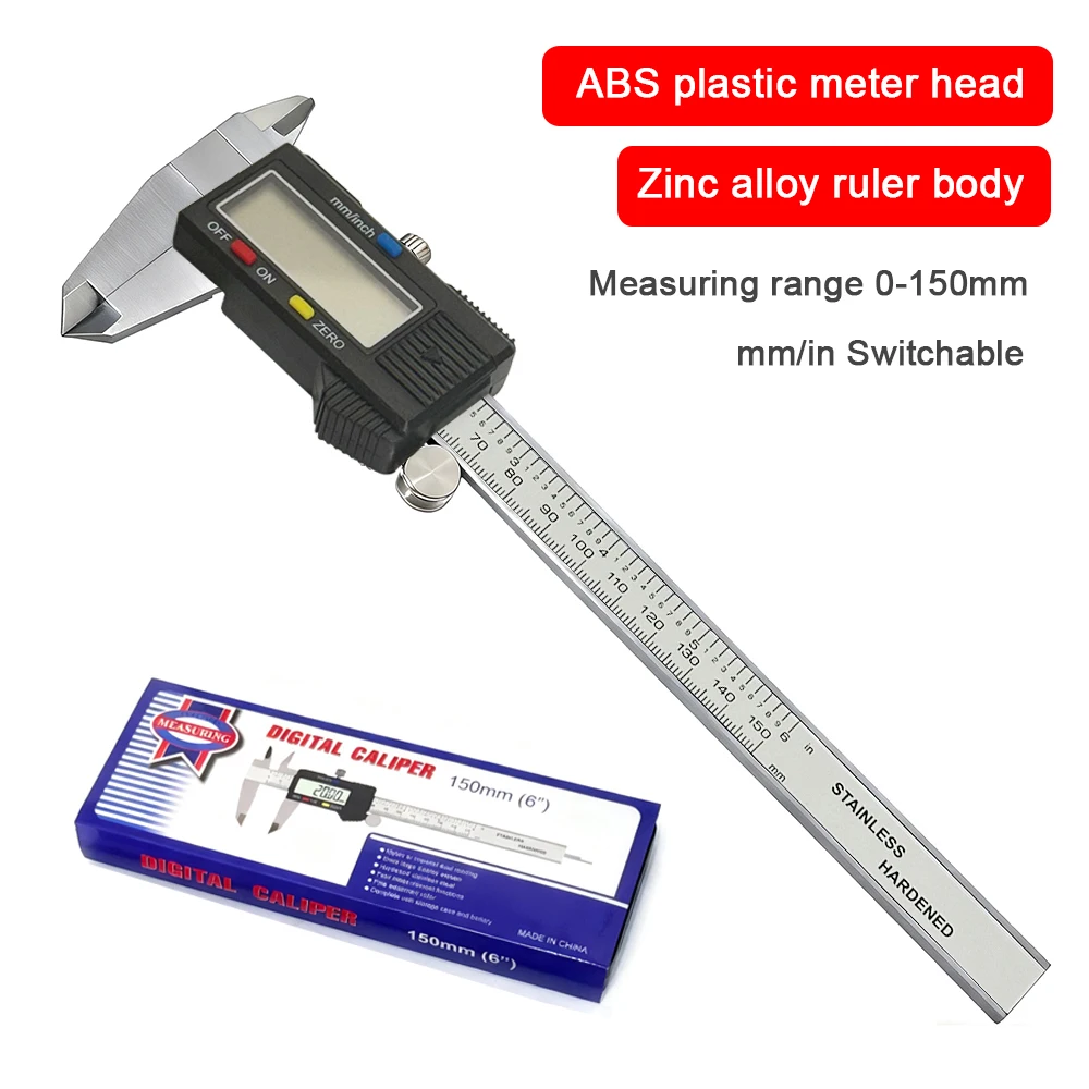 Kaliper digital paduan seng 0-150mm, Kaliper Logam Profesional, Alat Ukur Vernier, Alat Ukur Ketebalan Kayu, Pengukur Kedalaman
