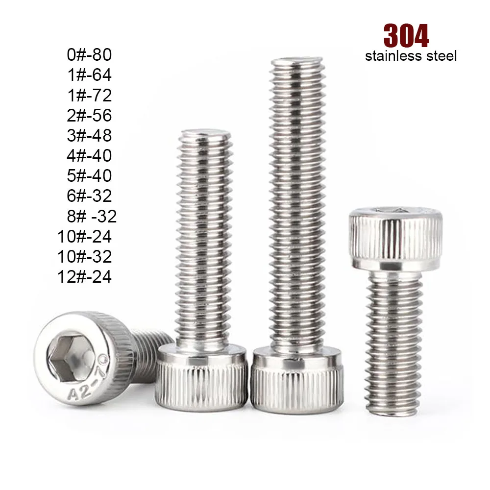 10/50pcs UNC/UNF 0# 1# 2# 3# 4# 5# 6# 8 10 12# US Coarse Thread 304 Stainless Steel Hex Hexagon Socket Cap Allen Head Screw Bolt