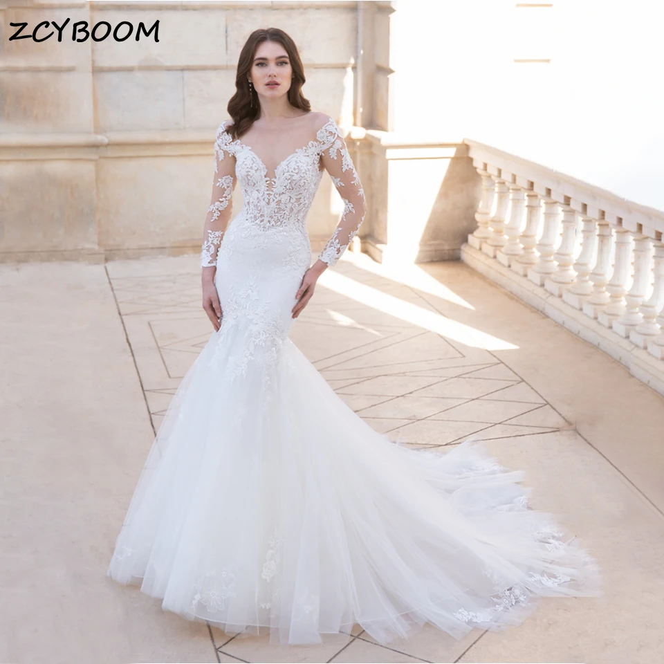 2026 Bohemian Mermaid Lace Appliques Wedding Dresses Sexy Open Back Long Sleeves Women Bride Gowns Sweep Train Vestidos De Novia