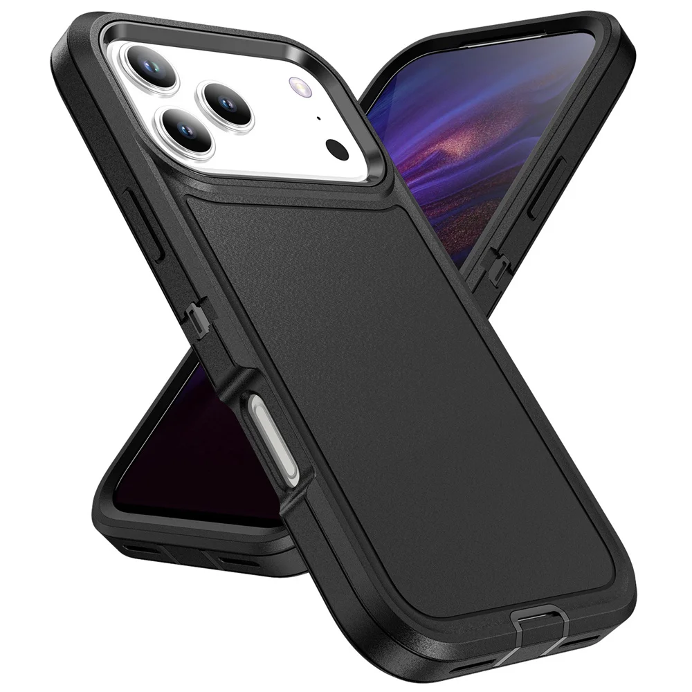 Heavy Armor stoßfeste Handyhülle für iPhone 17 Air 16E 16 15 14 13 12 11 Pro Max XS X XR 7 8 Plus Metallhalterung Rückseite
