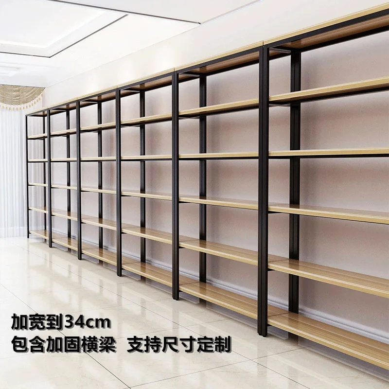 Steel and wood display rack Multi-layer baffle floor product display shelf Living room simple bookshelf Shelf Spot export