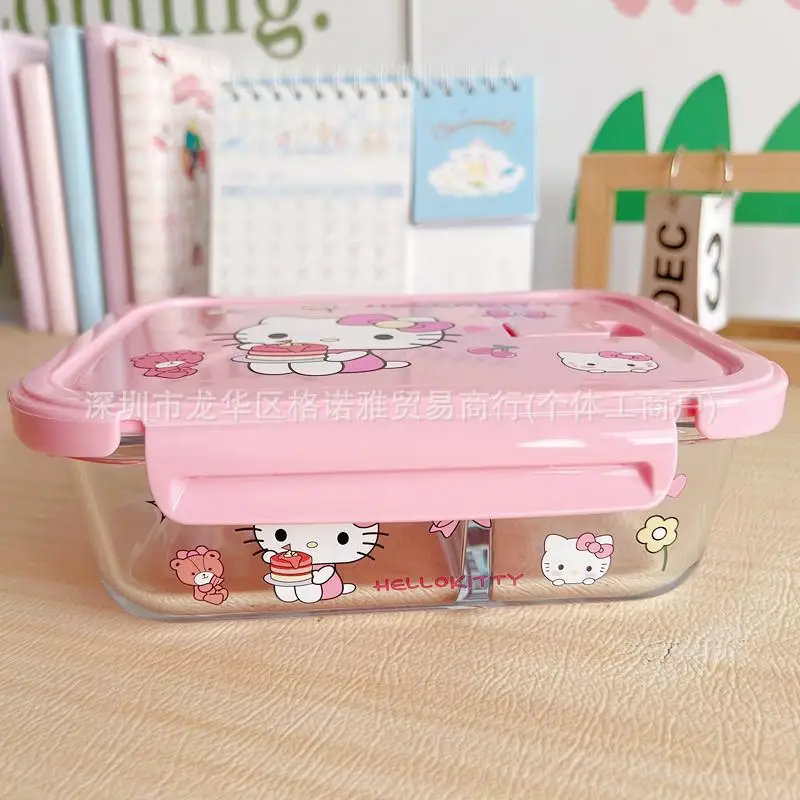 Sanrios Glass Lunch Box Hellokitty Kuromi Mymelody Microwave Heating Sealed Fresh-Keeping Student Office Worker Bento Lunch Boxs