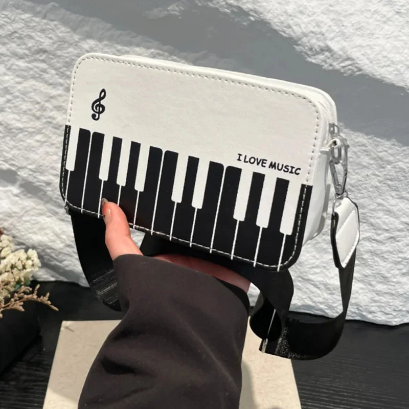 Funny Backpacks Piano Note Contrasting Colors Fashionable Girl Sweet Personal Diagonal Cross Shoulder Bag Small Square Bag New
