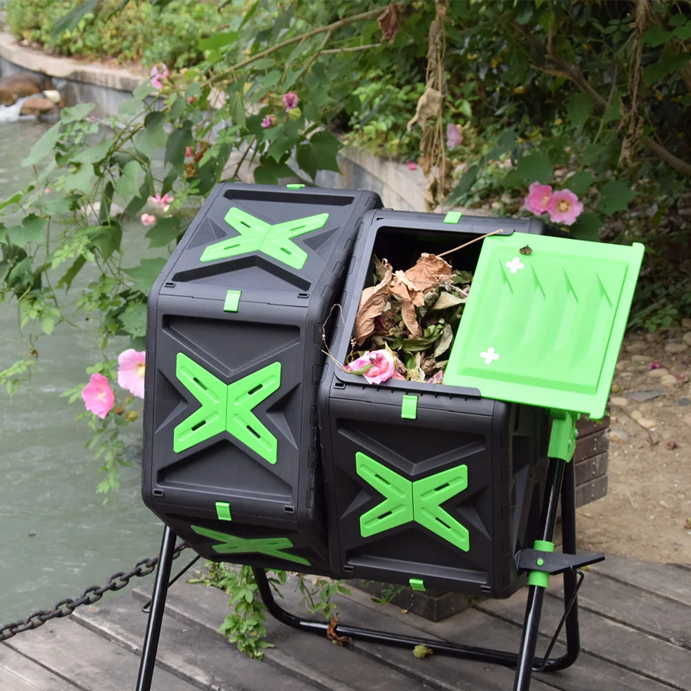 High Quality Plastic Modern Dual Chamber Compost Tumbler Bin 70L 140L Outdoor Garden Rotating Composter for Backyard view 2