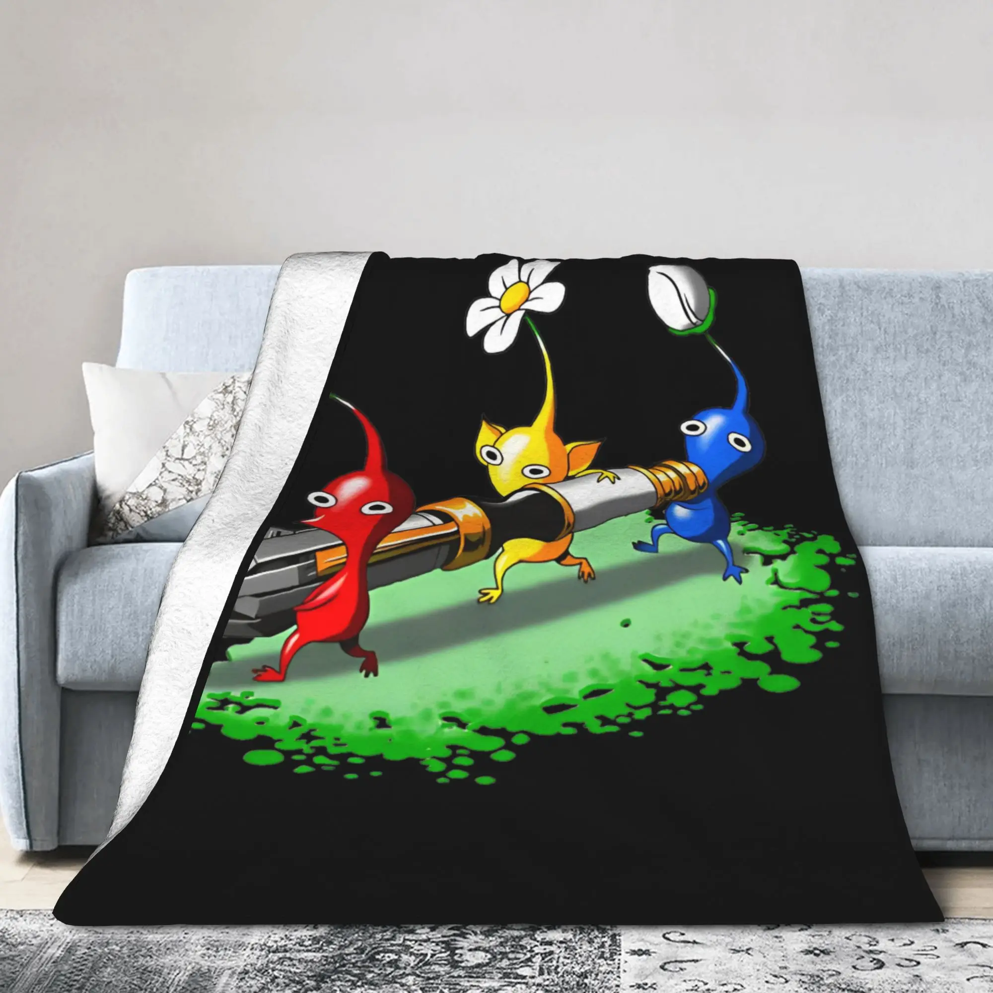 Pikmin Cute Knitted Blanket Fleece Video Game Cartoon Kids Lightweight Thin Throw Blankets for Bedroom Sofa Bedroom Quilt