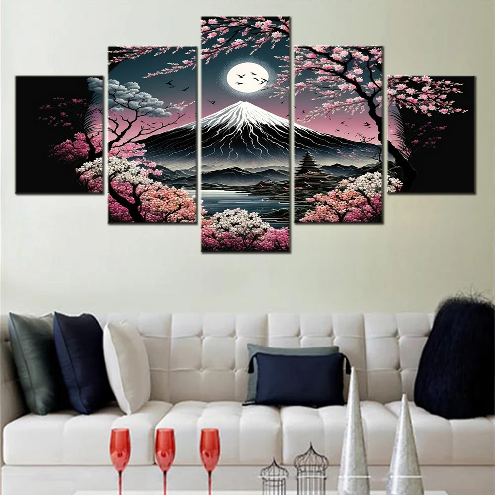 

5 Pieces Canvas Wall Arts Poster Painting Japan Landscape Wallpaper Nature Picture Print For Living Room Artwork Bedroom Framed