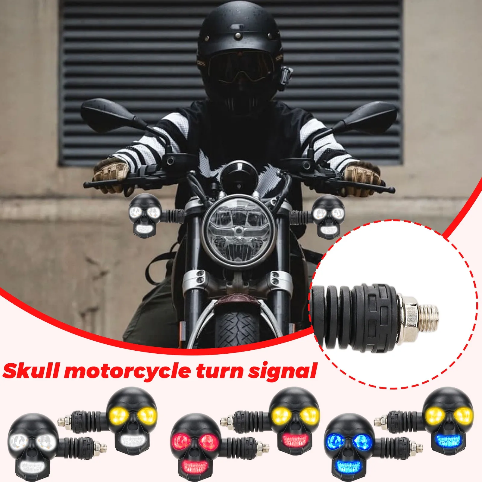 

12V Skulls Motorcycle Turn Signal LED Dual Color Modified Headlights Motorcycle Auxiliary Lights Maintenance Lights,2Pcs