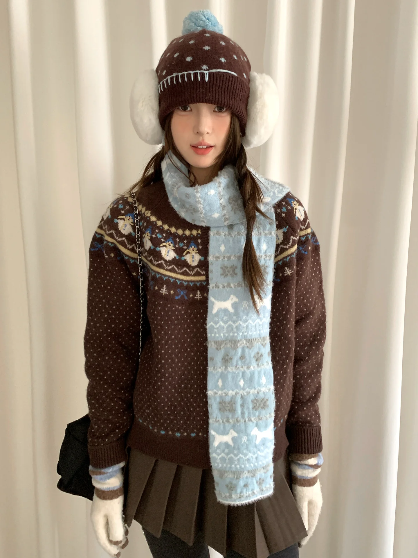 

New Fair Lsle Cat Jacquard Knit Scarf For Women Autumn Winter Student Atmosphere Warmth Versatile Neckwear