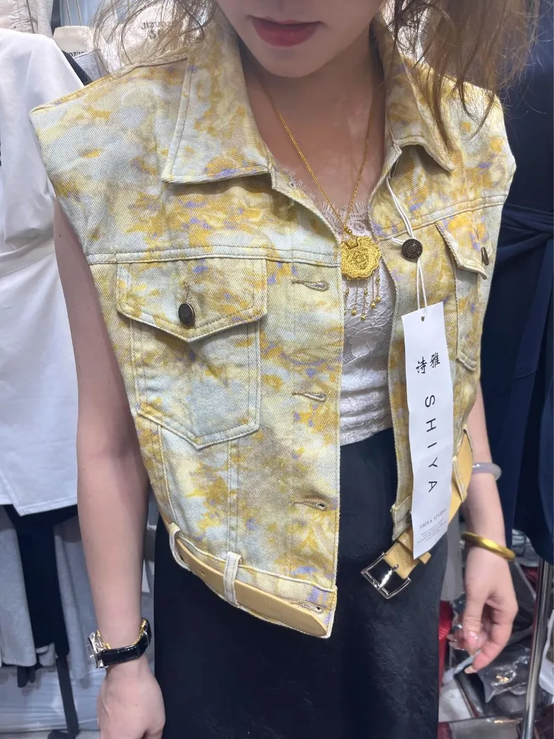 2025 Summer New Korean Version Versatile Retro Floral Denim Vest Jacket Top Casual For Women