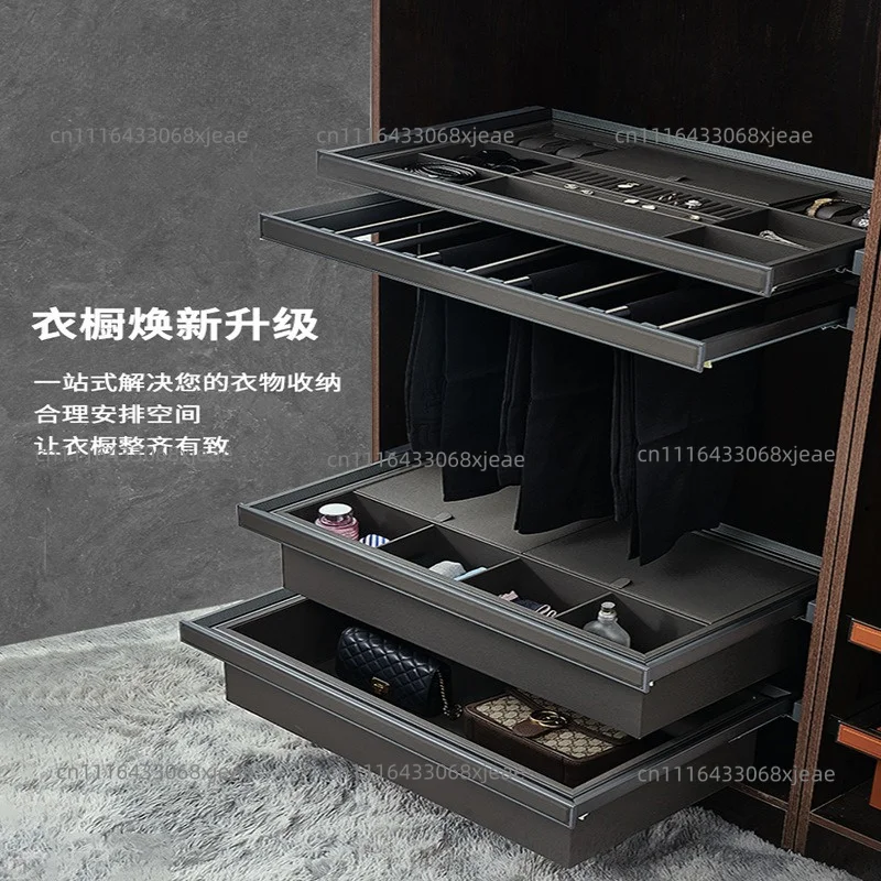 Wardrobe pull-up basket pull-out pants rack telescopic frame damping jewelry box storage in cabinet storage basket cloakroom